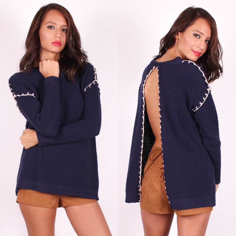 Navy Trim Sweater